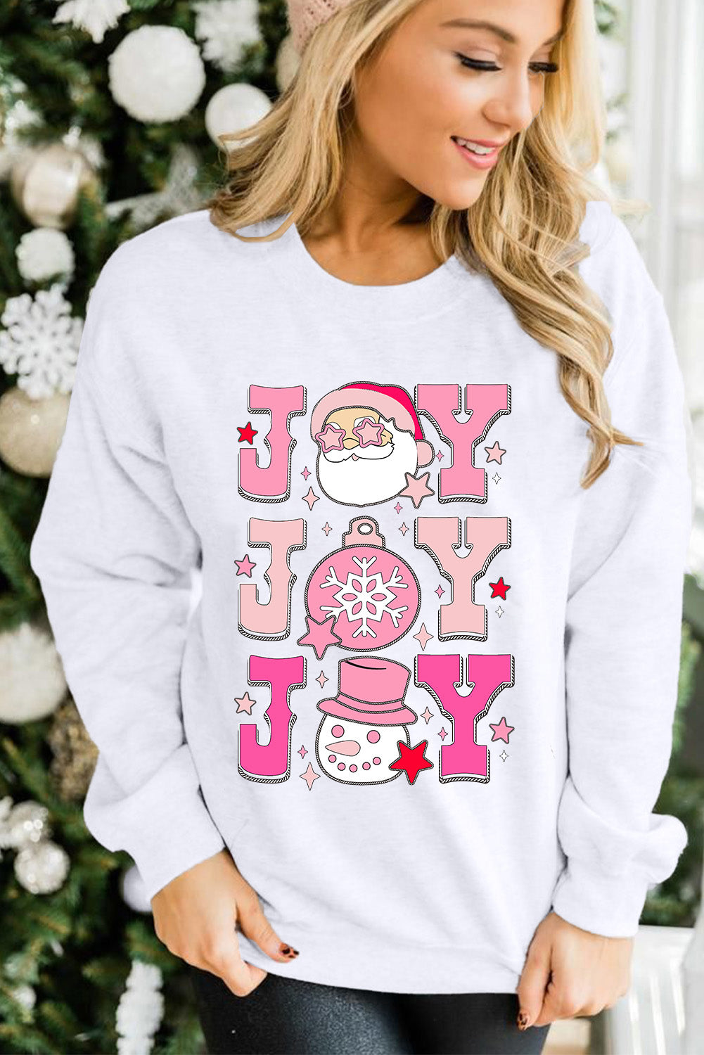 Beige Santa Claus Joy Print Graphic Sweatshirt