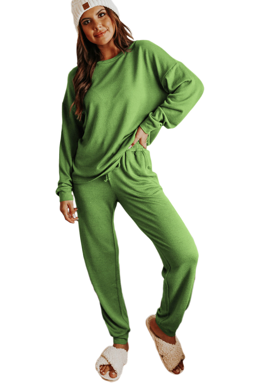 Casual Long Sleeve Pullover & Joggers Pajamas Set