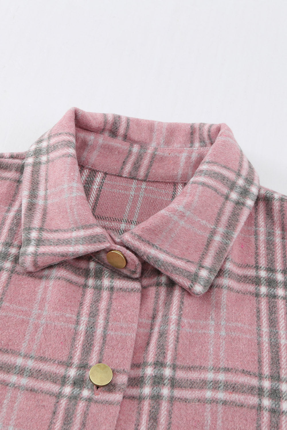 Pink Plaid Casual Button Up Shirt Shacket with Slits