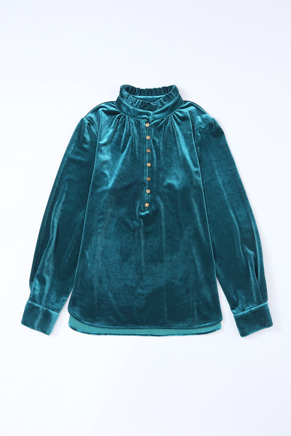 Frilled Neck Buttoned Front Velvet Top