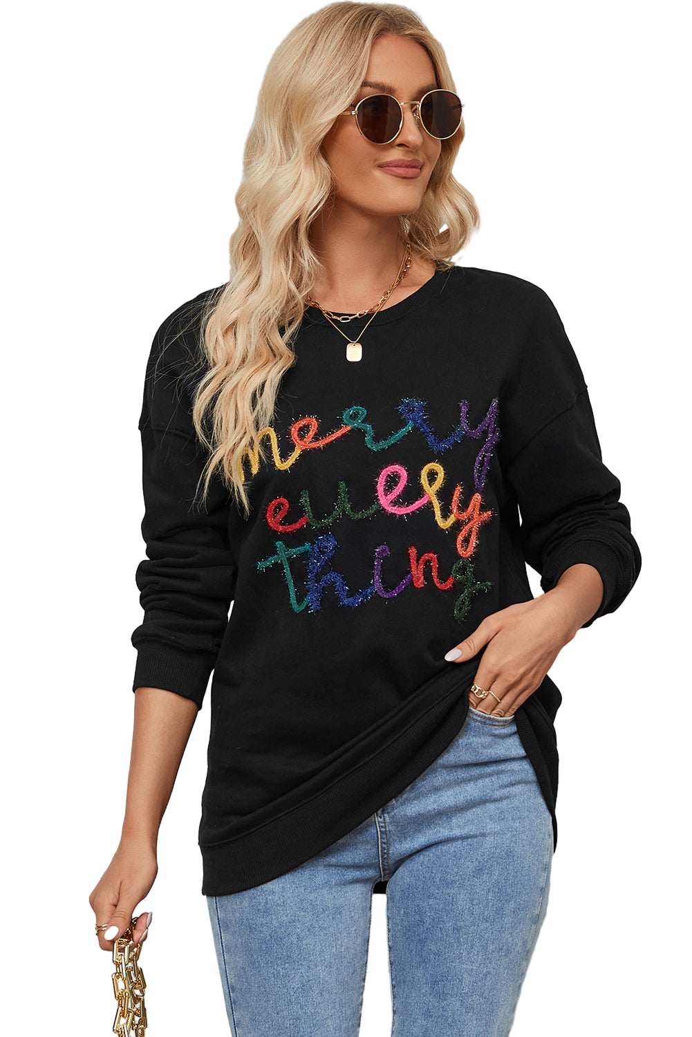 Merry Every Thing Glitter Letter Christmas Sweatshirt