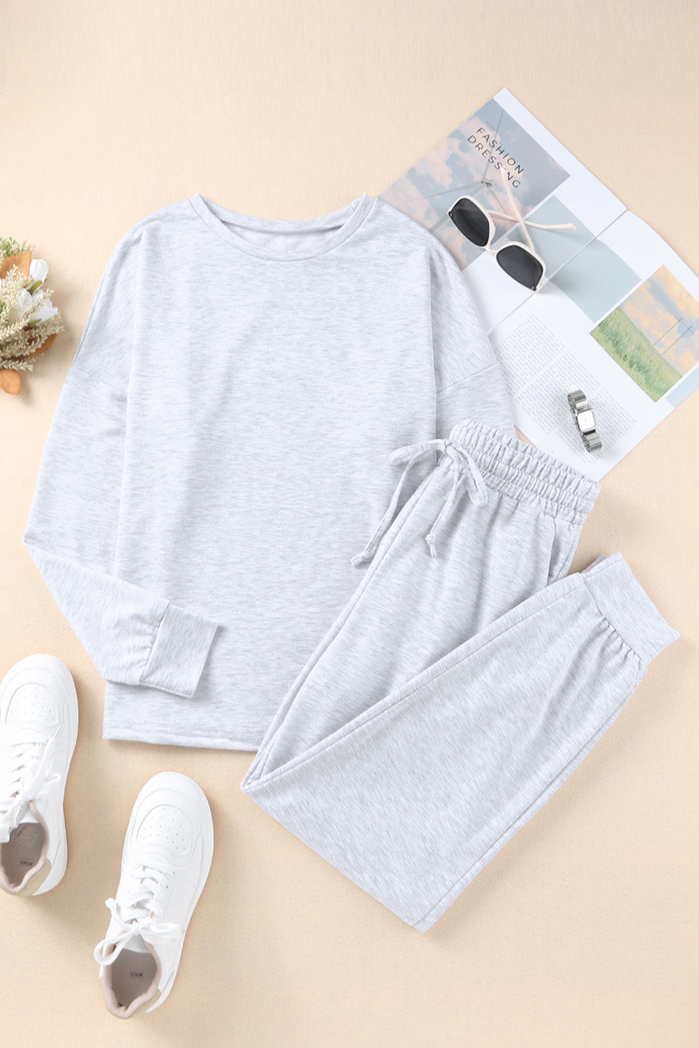 Casual Long Sleeve Pullover & Joggers Pajamas Set