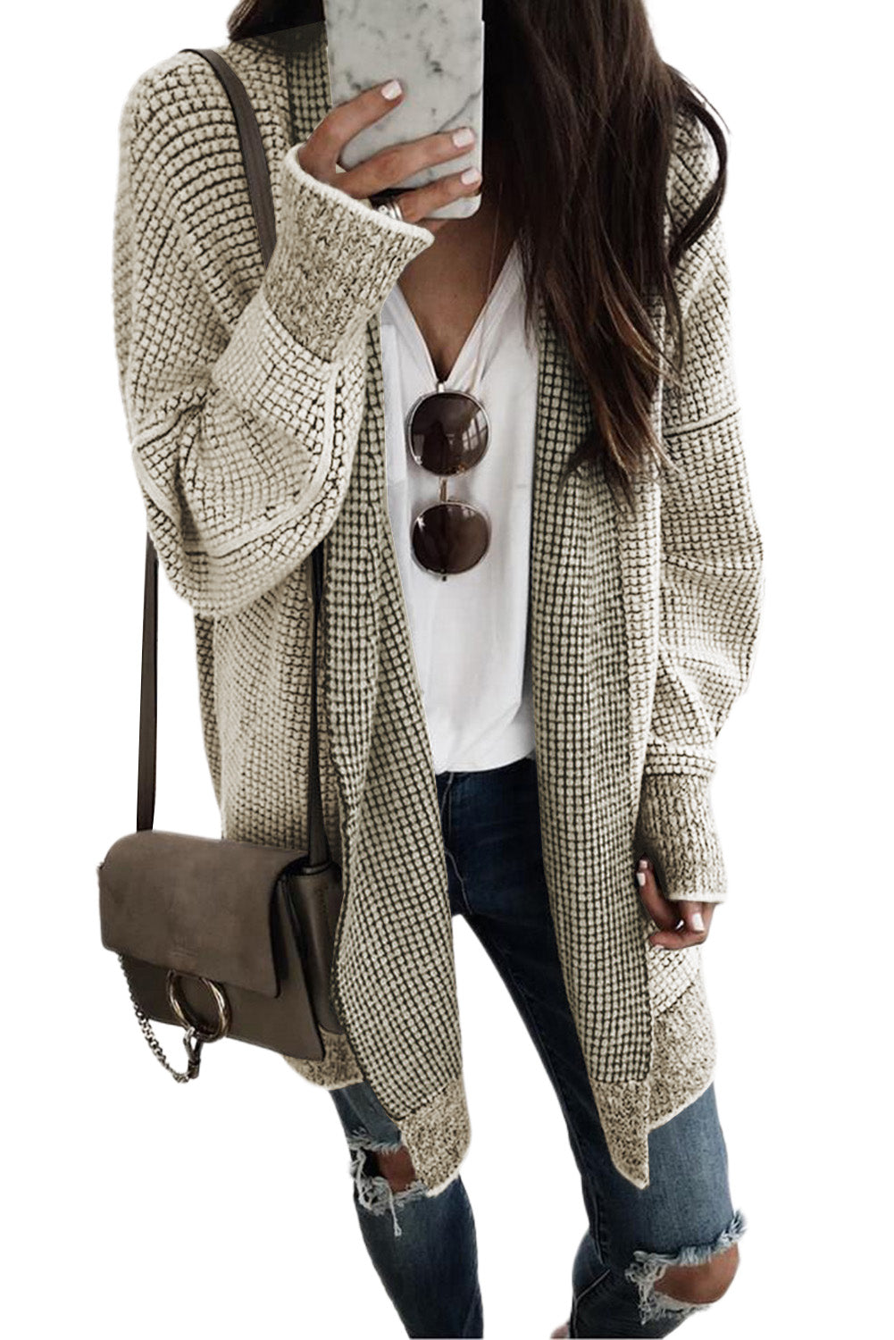 Plaid Contrast Trim Casual Knit Cardigan