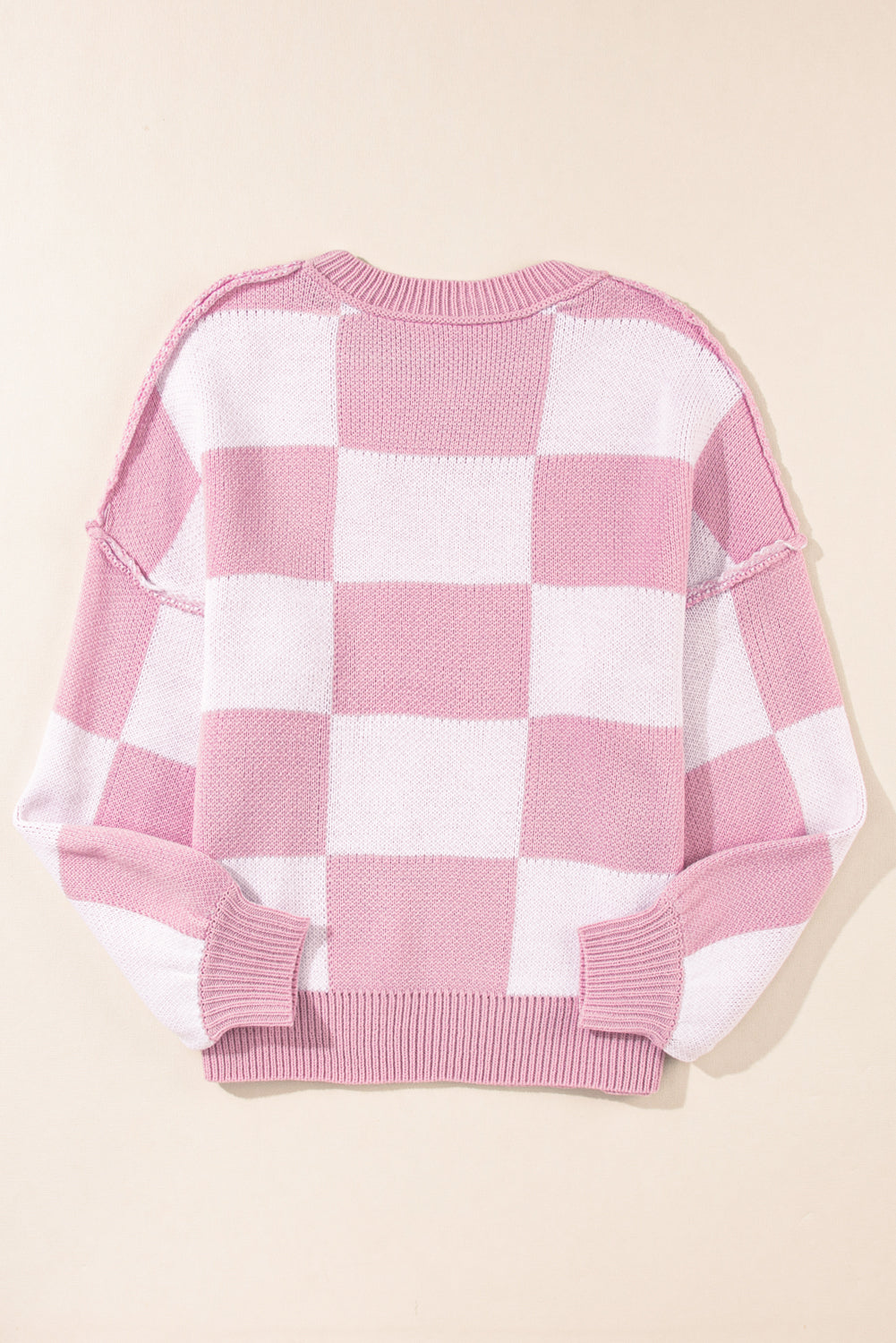 Checkered Bishop Sleeve Pullover Sweater