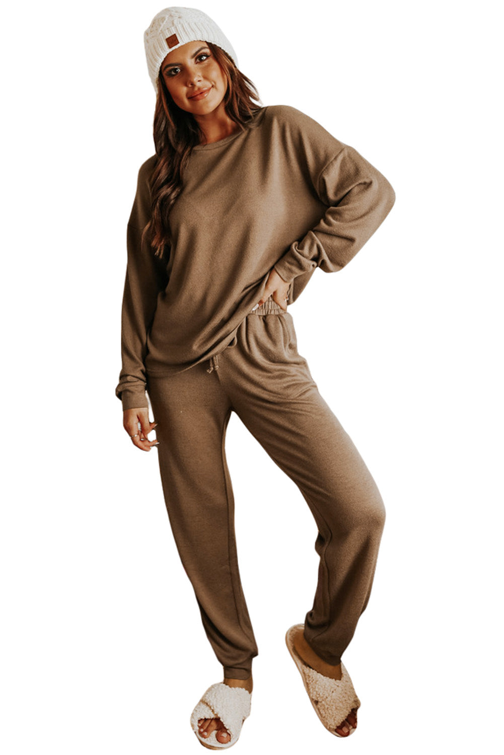 Casual Long Sleeve Pullover & Joggers Pajamas Set