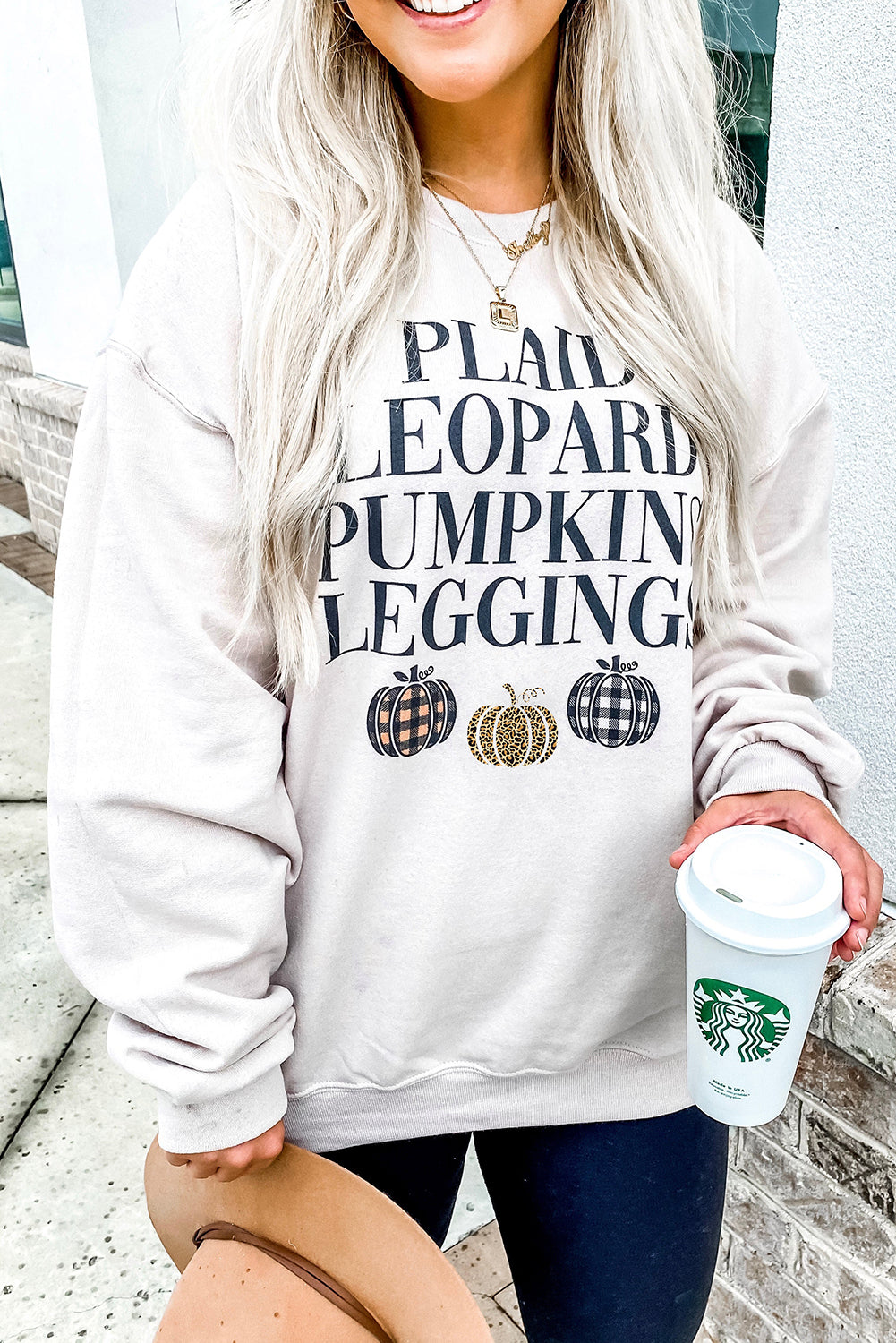 A White Thanksgiving Pumpkin Slogan Print Crewneck Sweatshirt