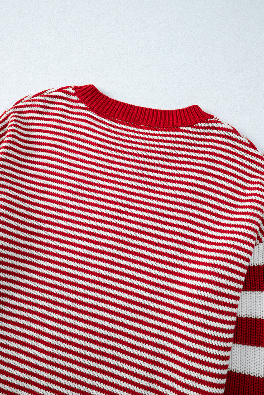 Red and White Stripe Twisted Knitted Drop Shoulder Sweater