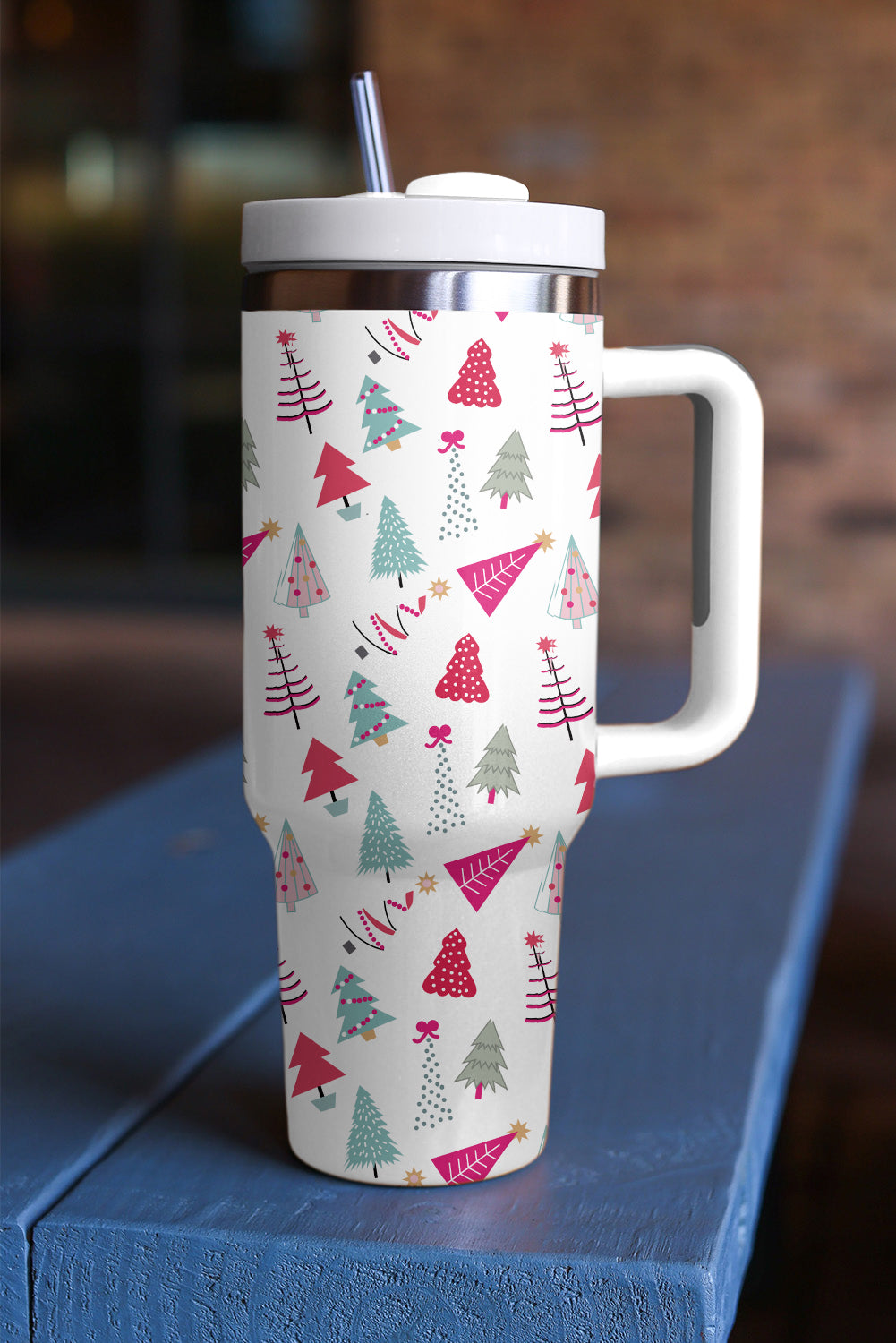 Black Cartoon Christmas Tree Printed Thermos Cup