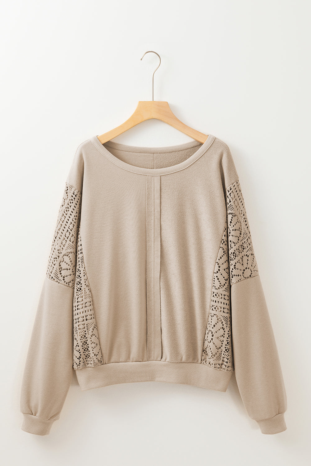 Orchid Petal Crochet Patchwork Exposed Seam Ribbed Trim Sweatshirt