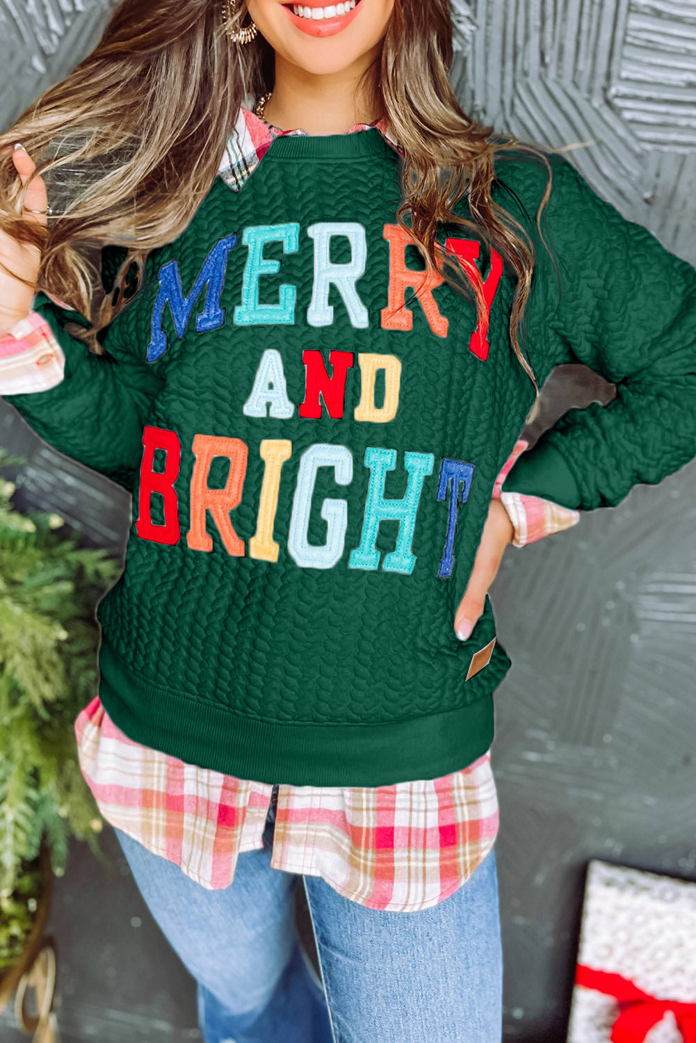 A Merry and Bright Quilted Multi Colored Sweatshirt