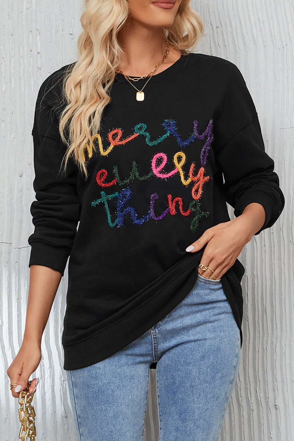 Merry Every Thing Glitter Letter Christmas Sweatshirt