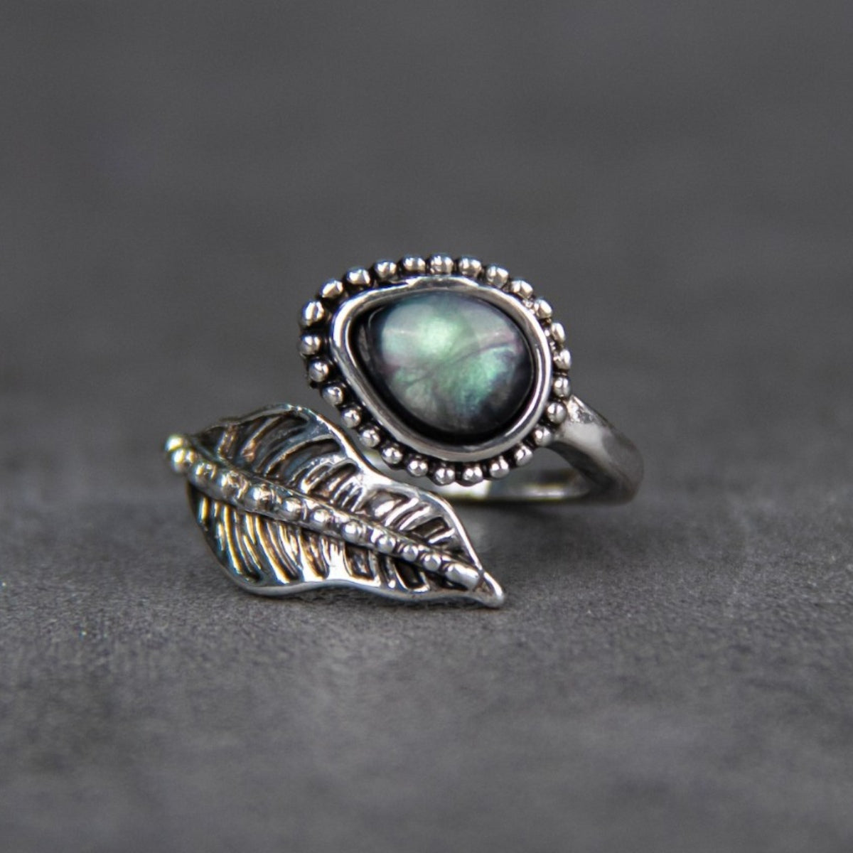 Moonstone Leaf Bypass Alloy Ring