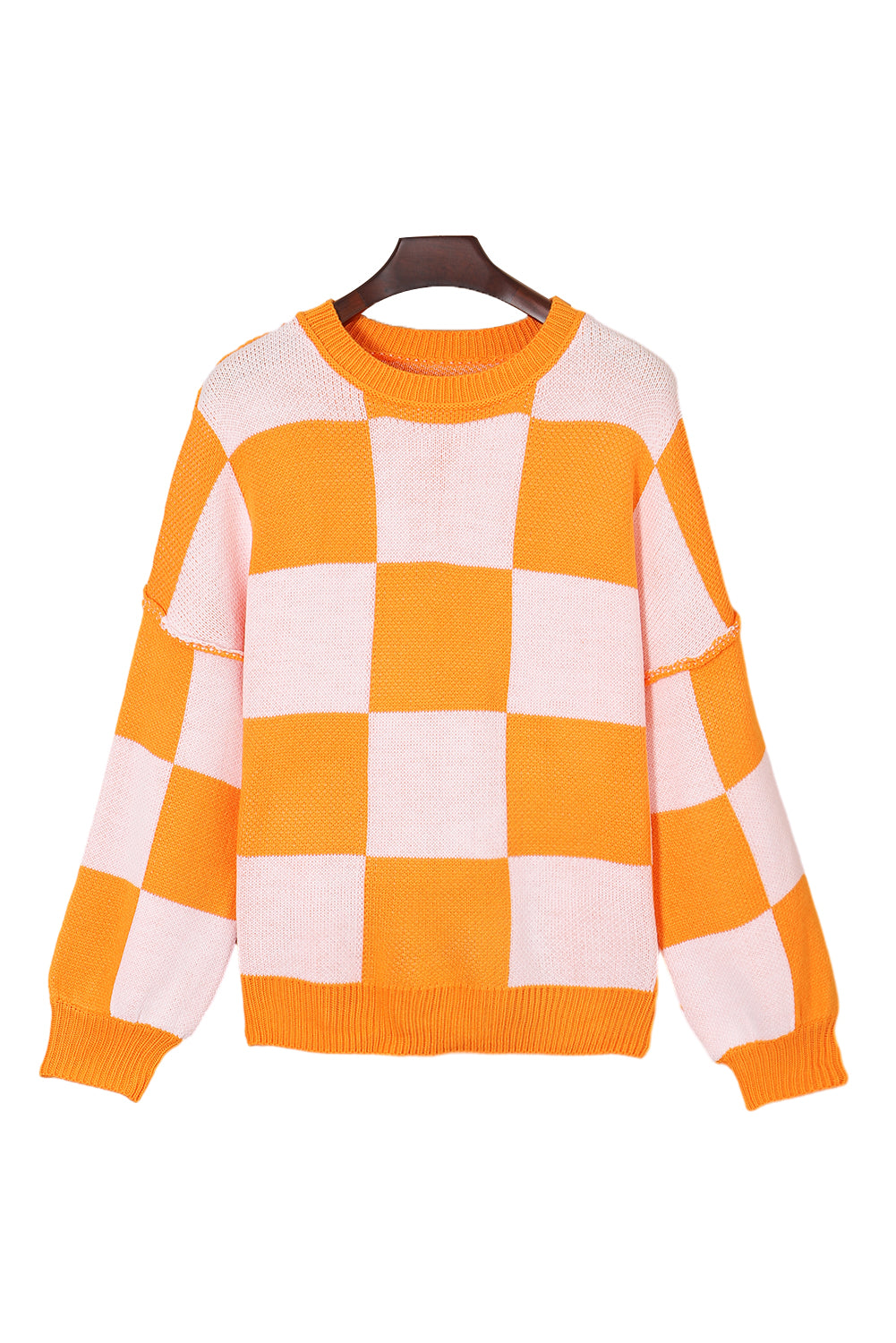 Checkered Bishop Sleeve Pullover Sweater