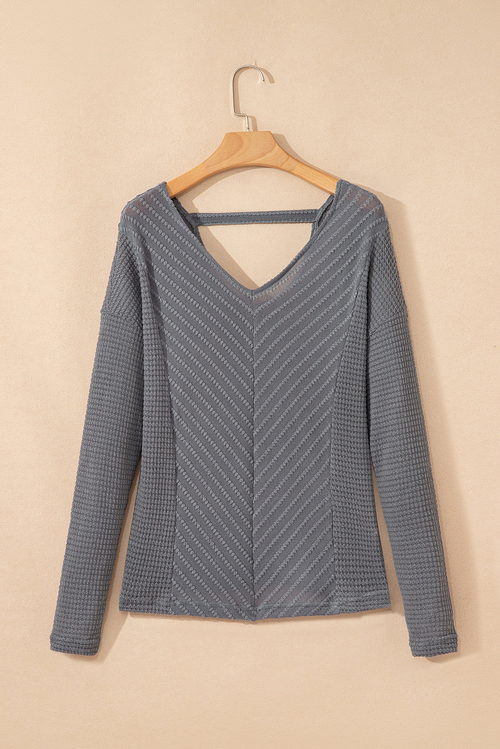 Sleet V Neck Chevron Texture Patchwork Long Sleeve Top