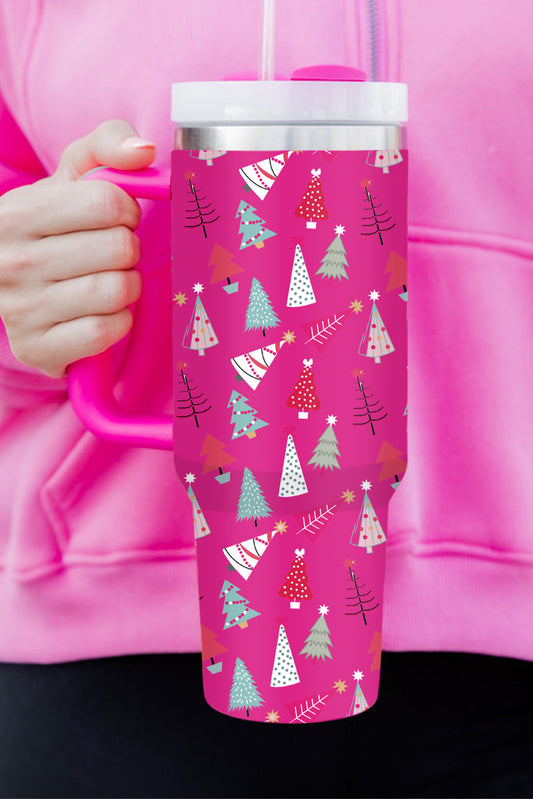 Rose Red Cartoon Christmas Tree Printed Thermos Cup