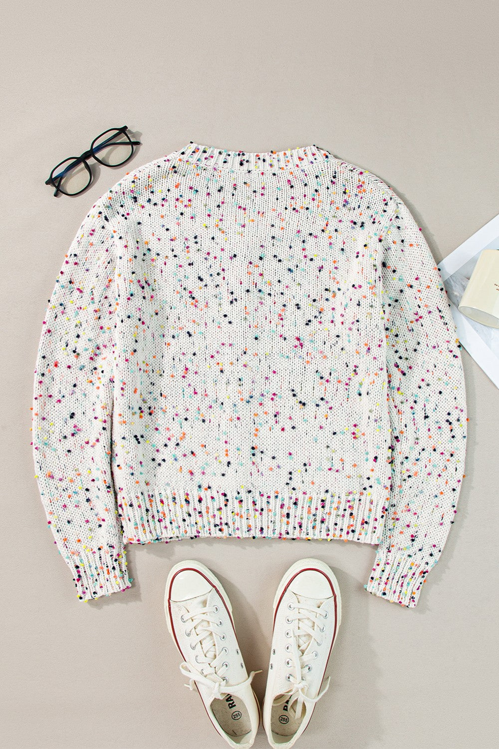 White Confetti Button Up Long Sleeve Cardigan