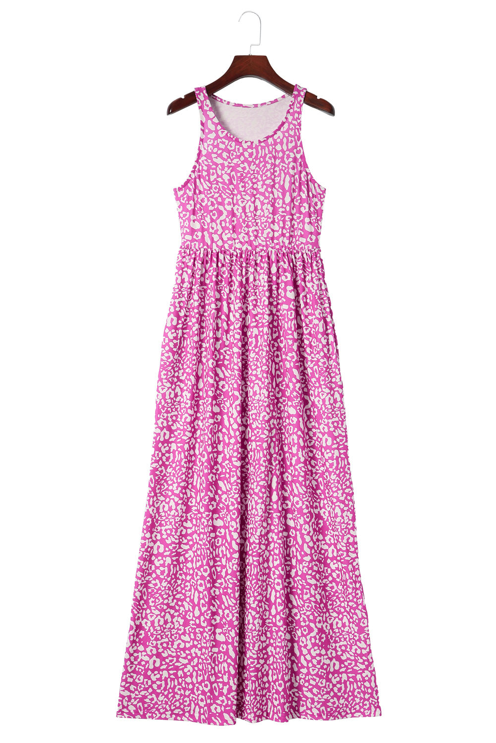 Rose Pink Leopard Pocketed Maxi Tank Dress