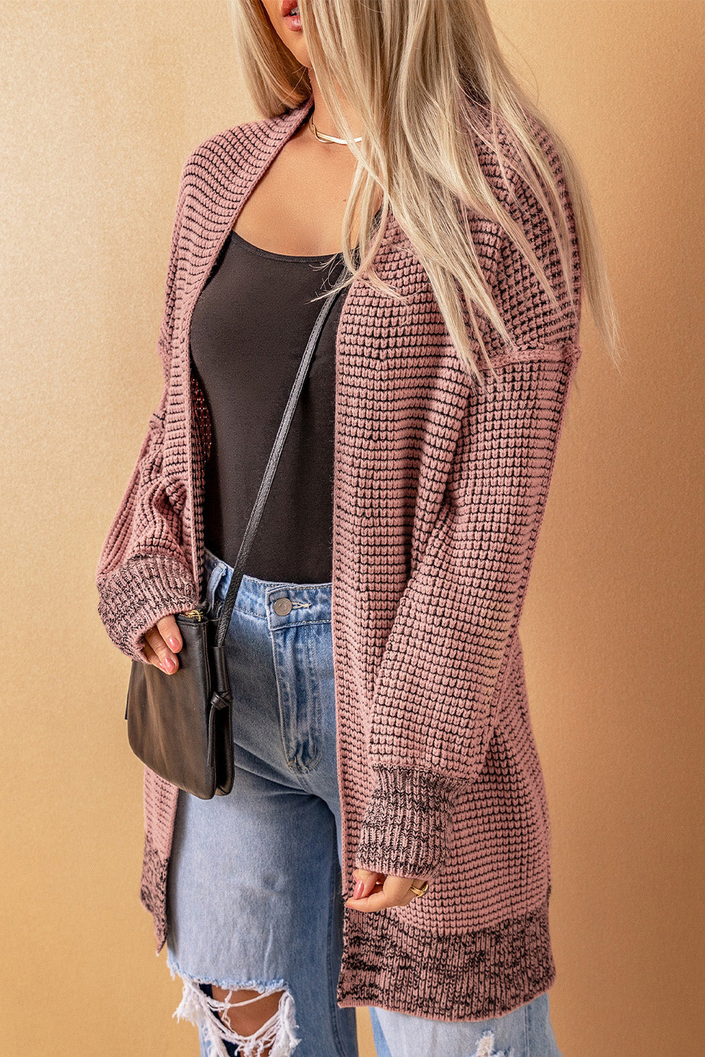 Plaid Contrast Trim Casual Knit Cardigan