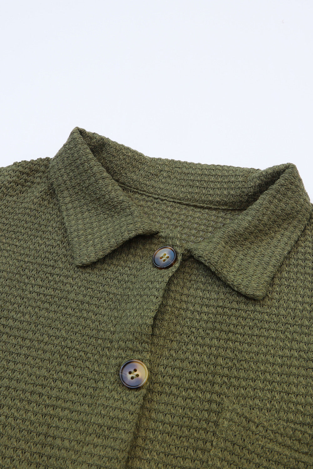 Green Waffle Knit Pocket Button Front Shacket