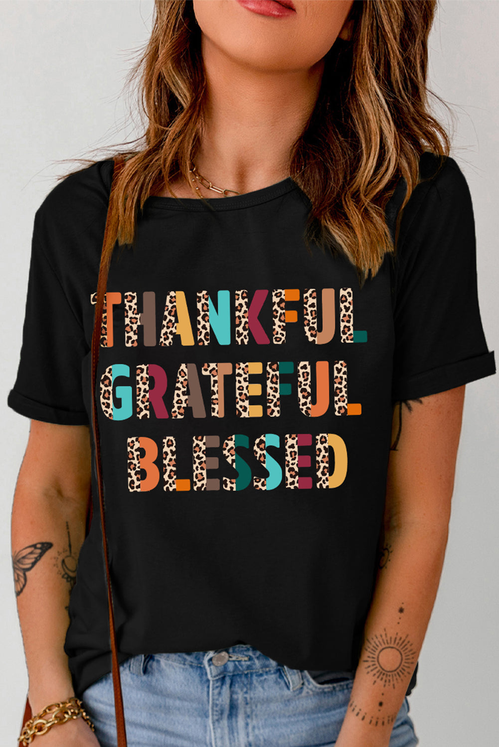 Black THANKFUL GRATEFUL BLESSED Thanksgiving Graphic Tee