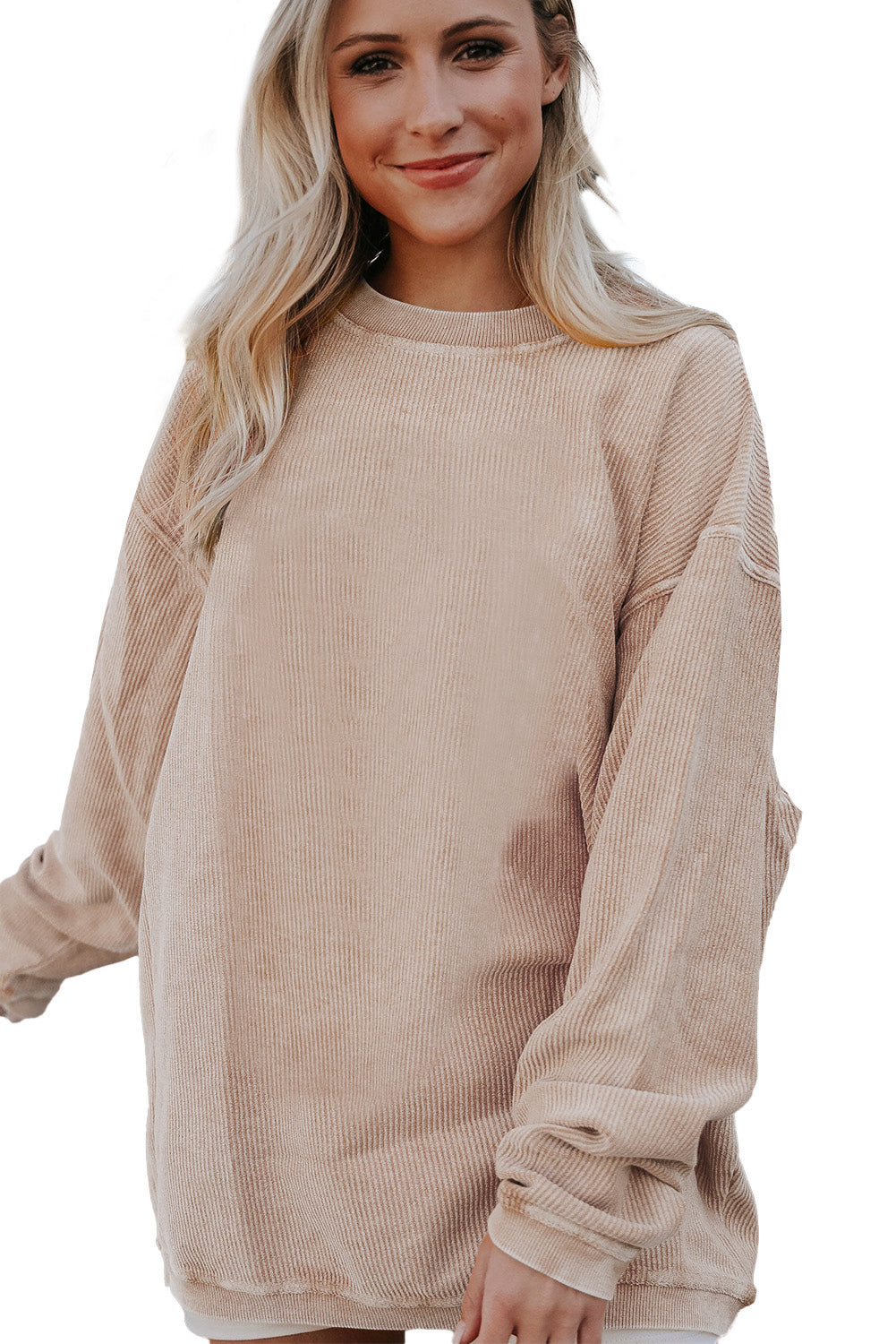 Festival Fuchsia Plain Drop Sleeve Crinkle Rib Oversized Sweatshirt