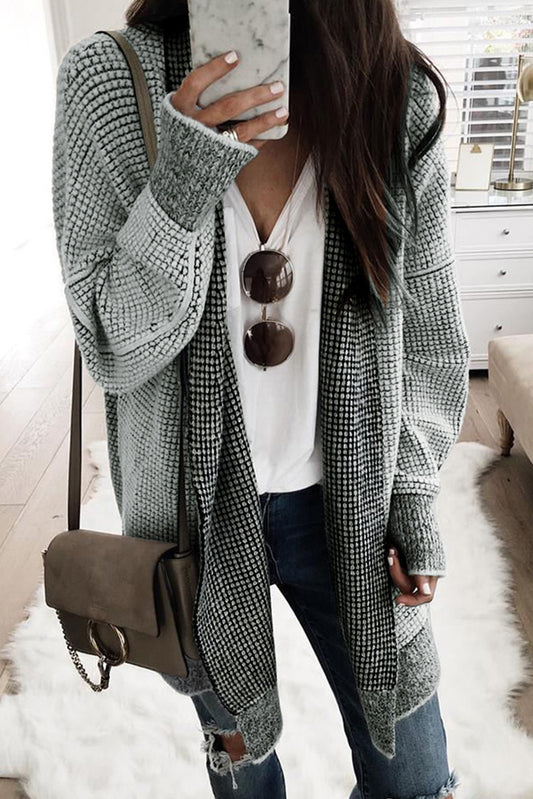 Plaid Contrast Trim Casual Knit Cardigan