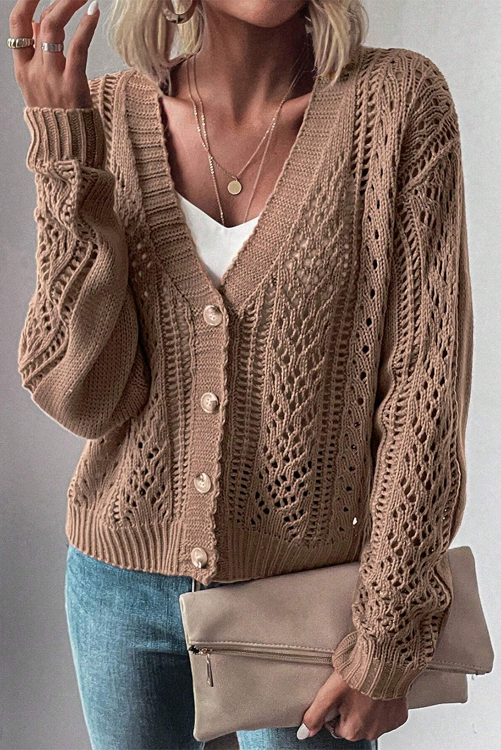 Real Teal Hollow Knit Drop Shoulder Cardigan