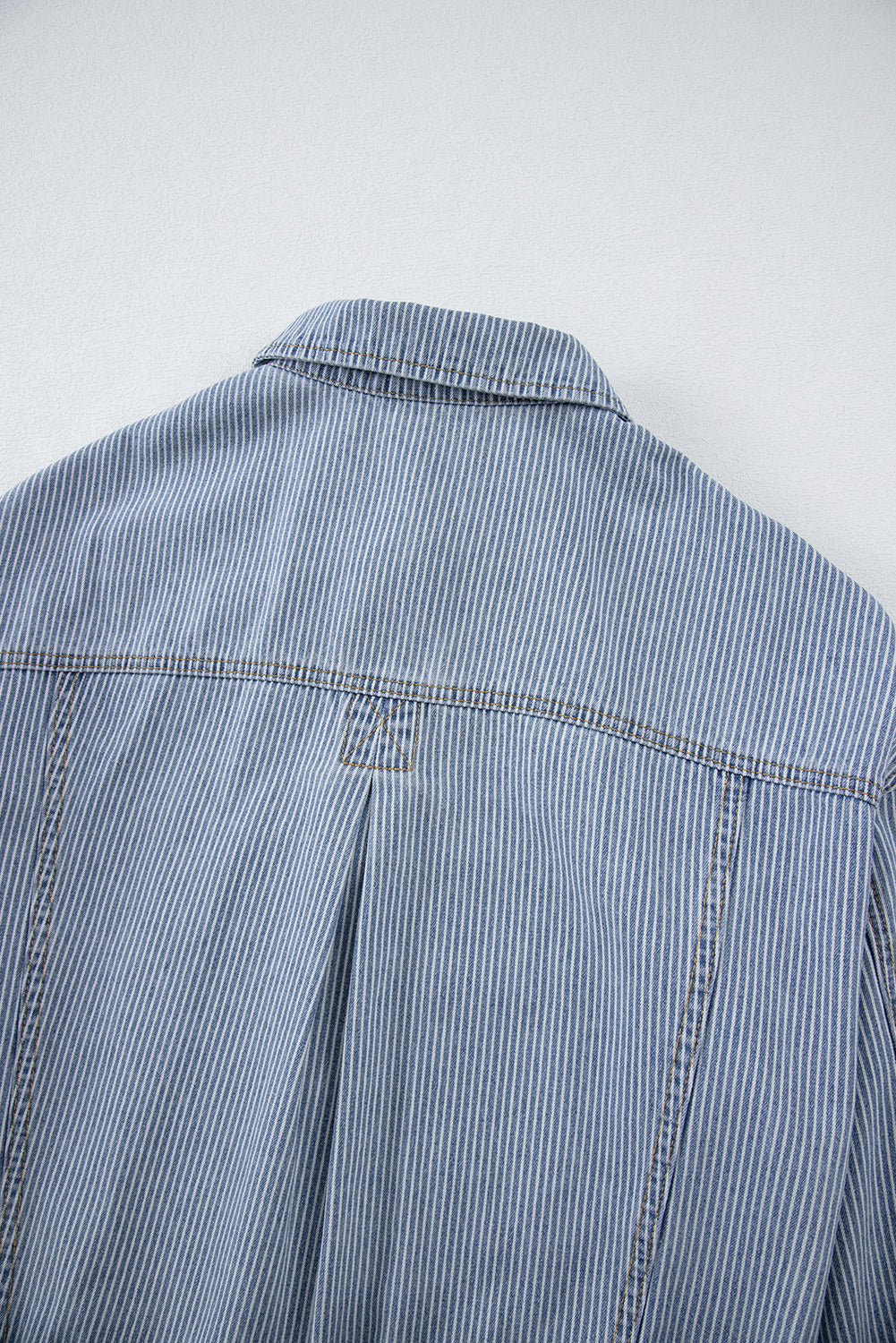 Blue Stripe Washed Oversized Pocketed Denim Jacket