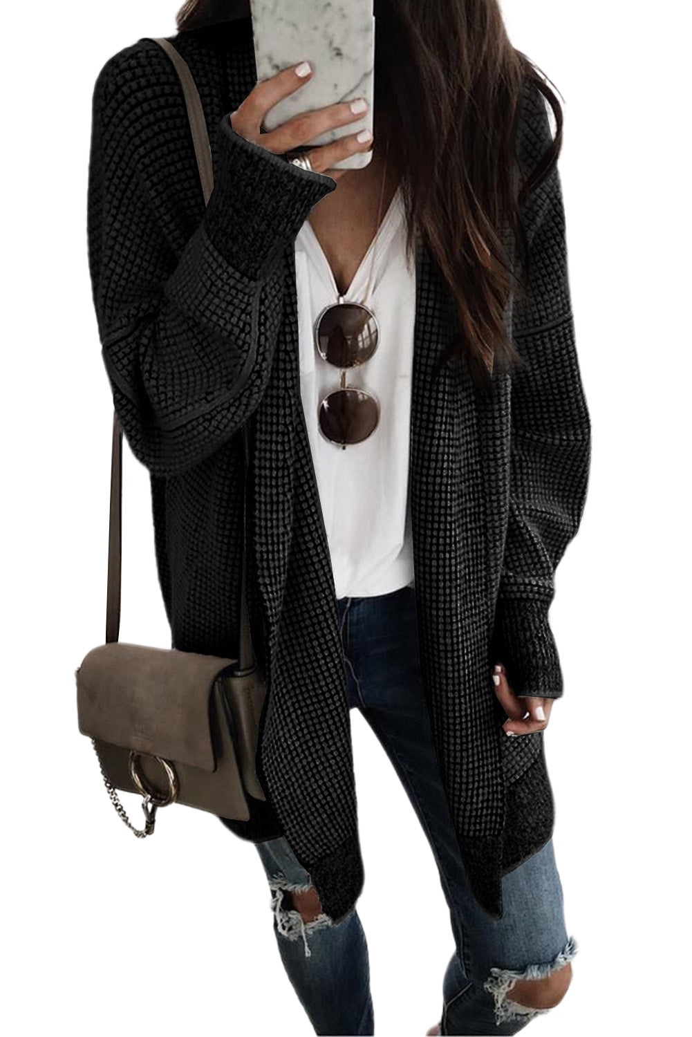 Plaid Contrast Trim Casual Knit Cardigan