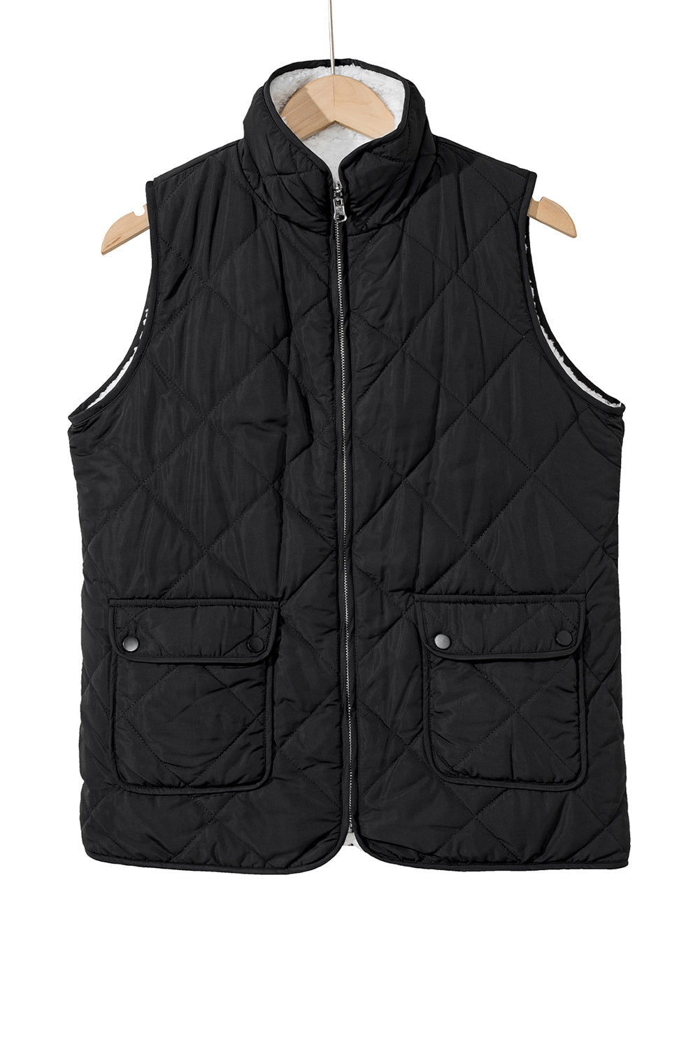 Black Zip Up Fleece Lined Quilted Vest Coat