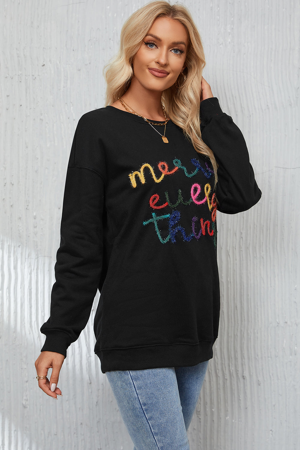 Merry Every Thing Glitter Letter Christmas Sweatshirt