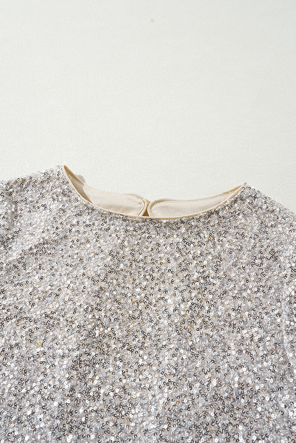 Silvery Sequin Puff Sleeve Cutout Back Blouse