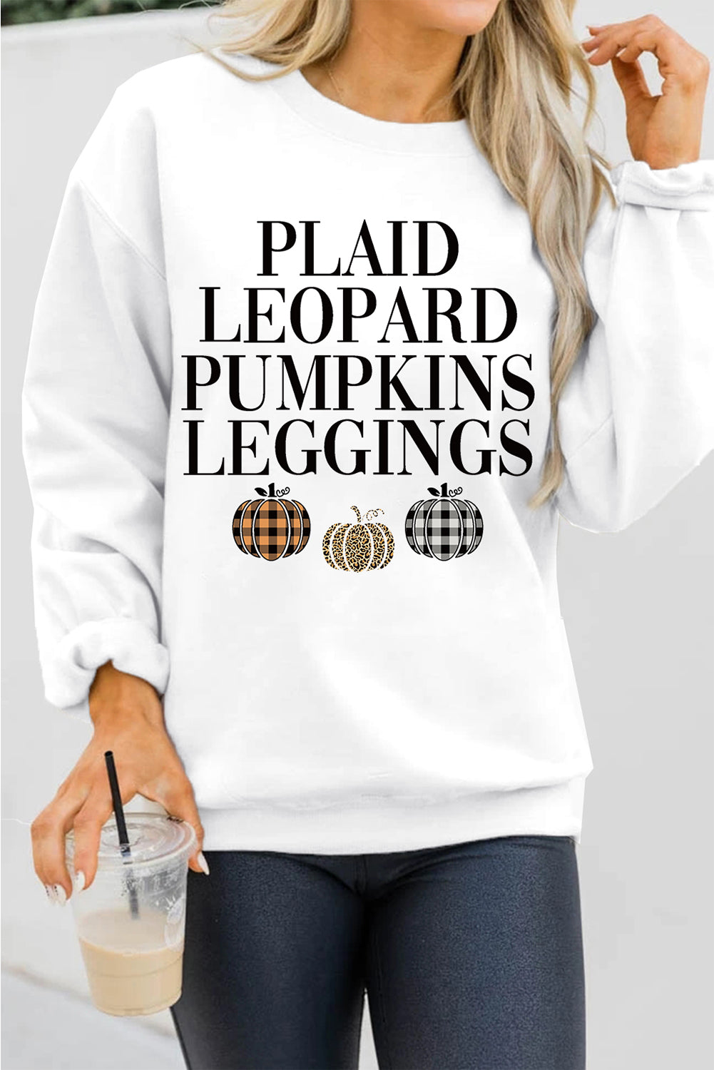 A White Thanksgiving Pumpkin Slogan Print Crewneck Sweatshirt