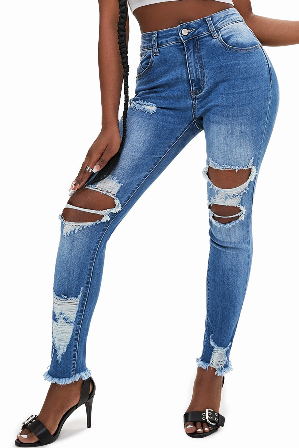 Light Blue High Waist Distressed Skinny Jeans