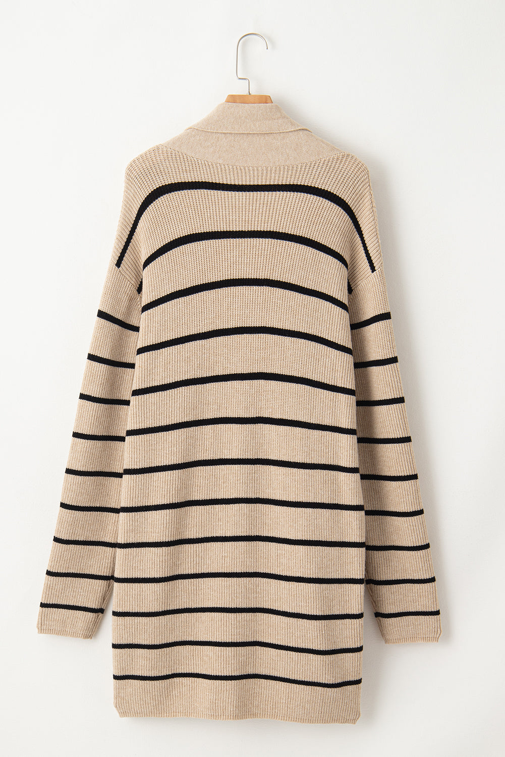 Black Stripe Side Pockets Open Front Cardigan