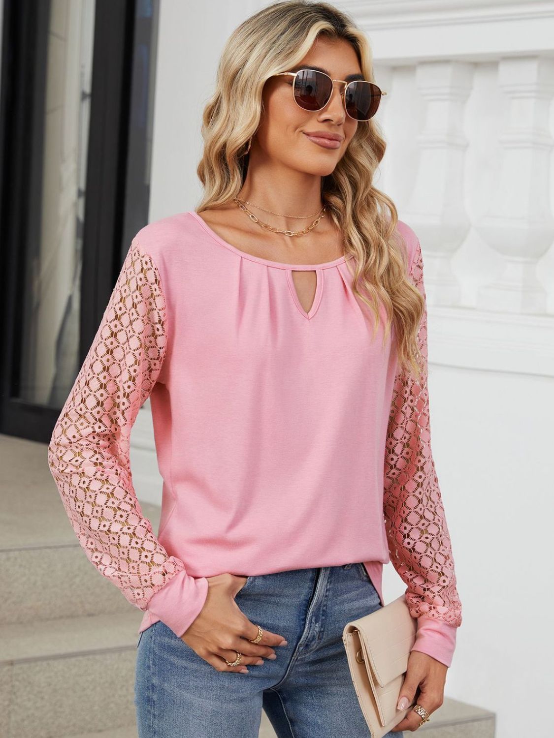 Cutout Round Neck Long Sleeve T-Shirt