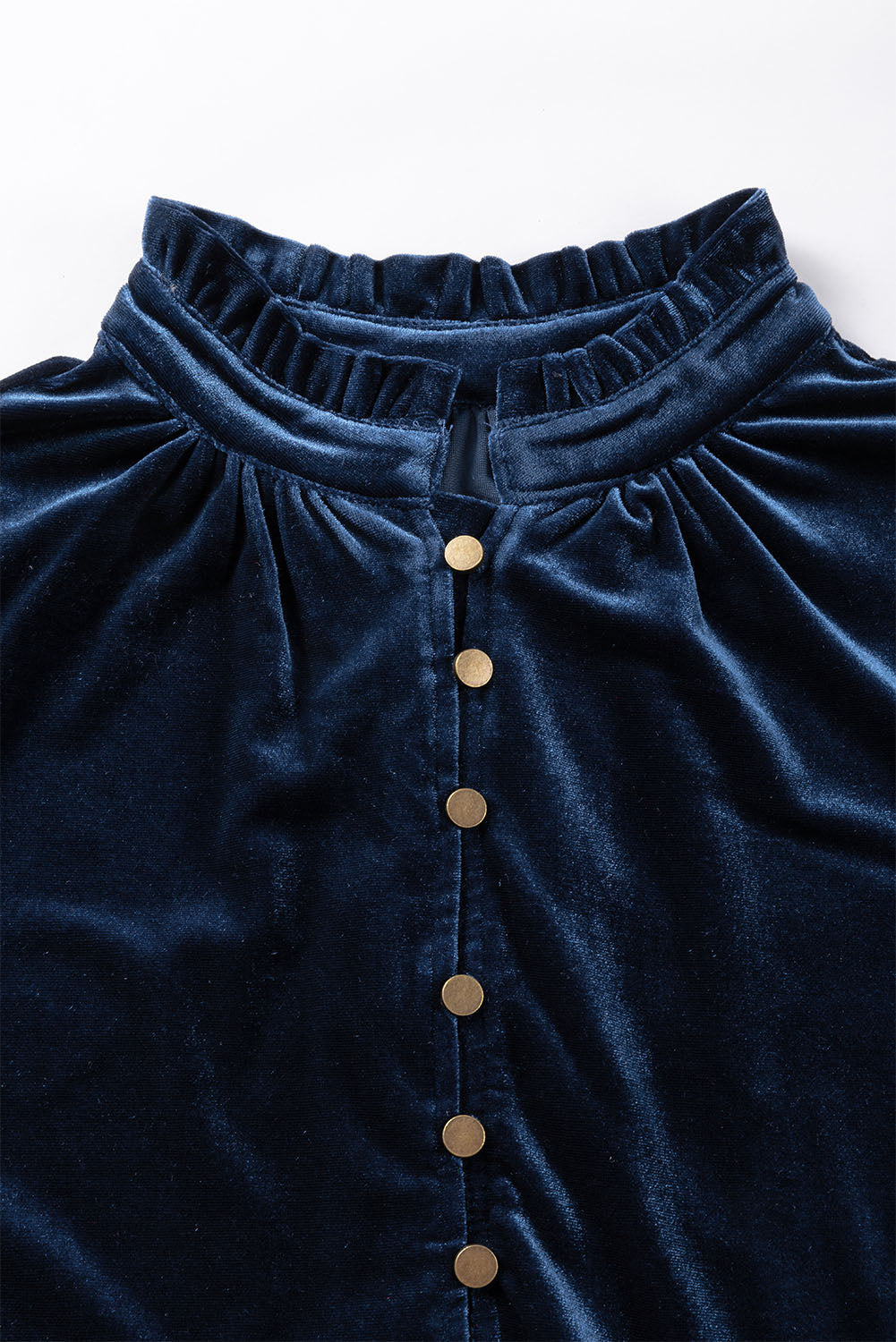 Frilled Neck Buttoned Front Velvet Top