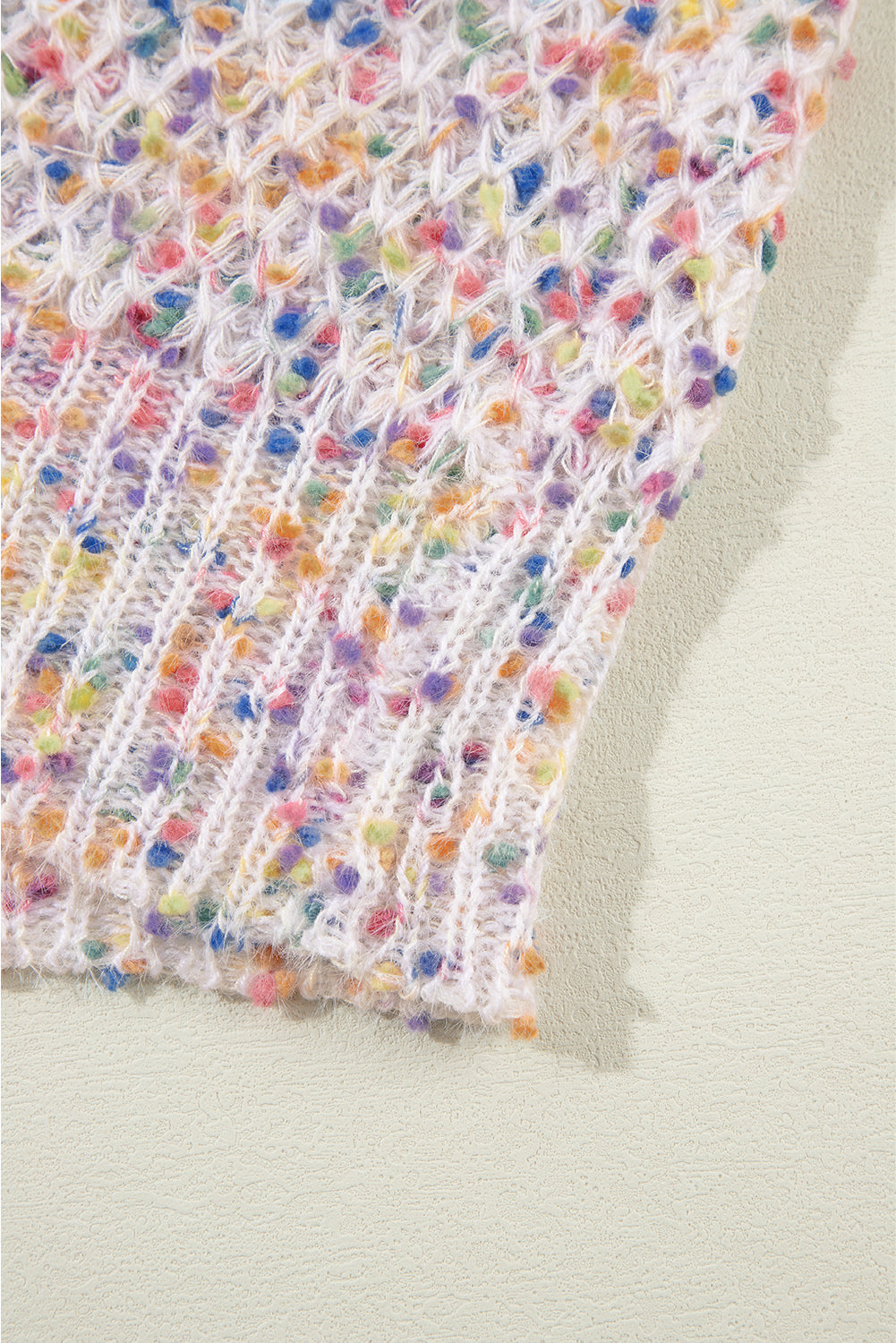 White Colorful Confetti Knit Lantern Sleeve Sweater