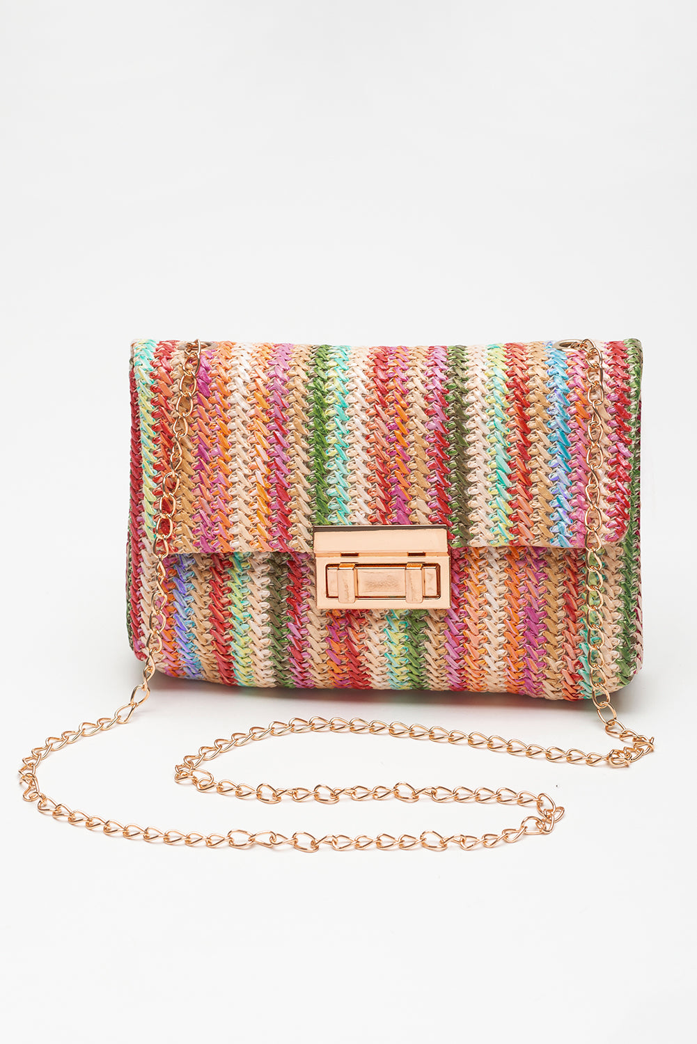 Strawberry Pink Striped Crochet Flapped Single Shoulder Bag