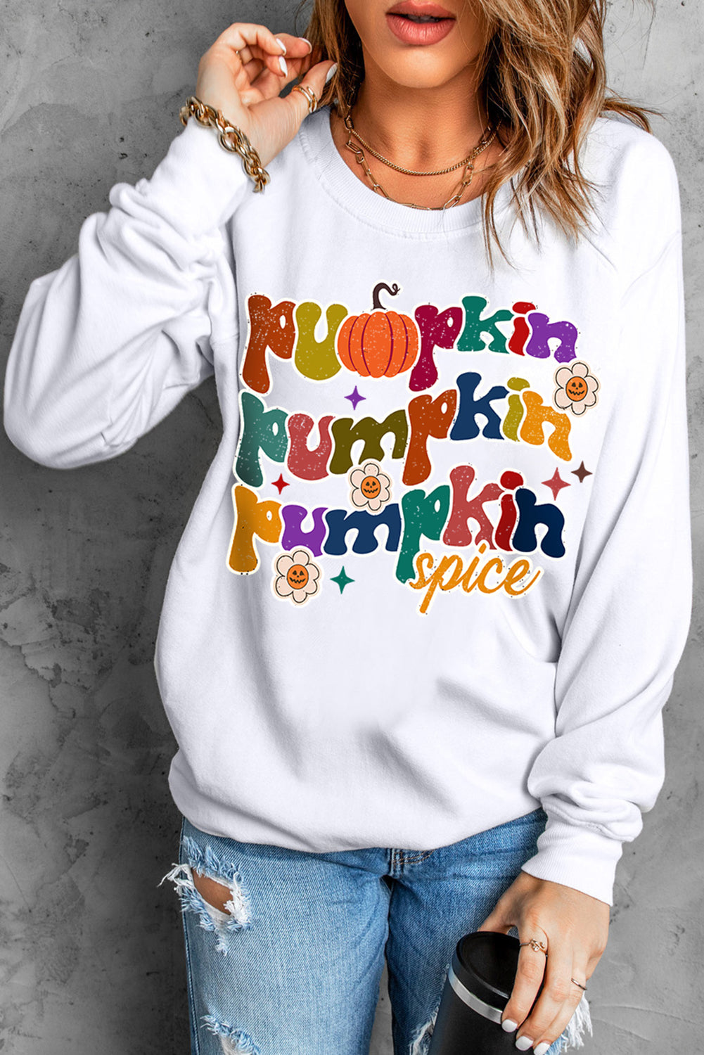 Beige Cute Pumpkin Spice Graphic Thanksgiving Sweatshirt