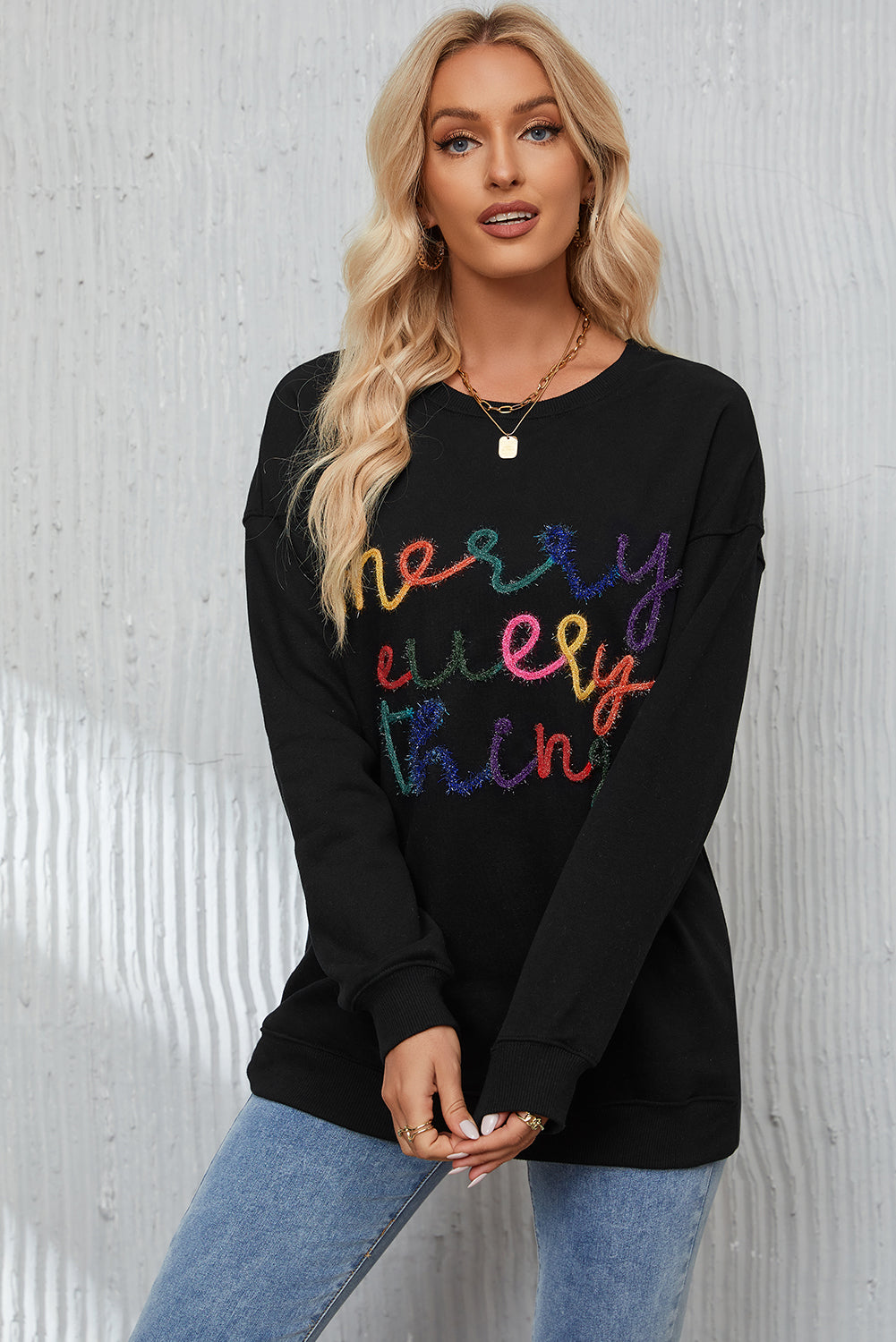 Merry Every Thing Glitter Letter Christmas Sweatshirt