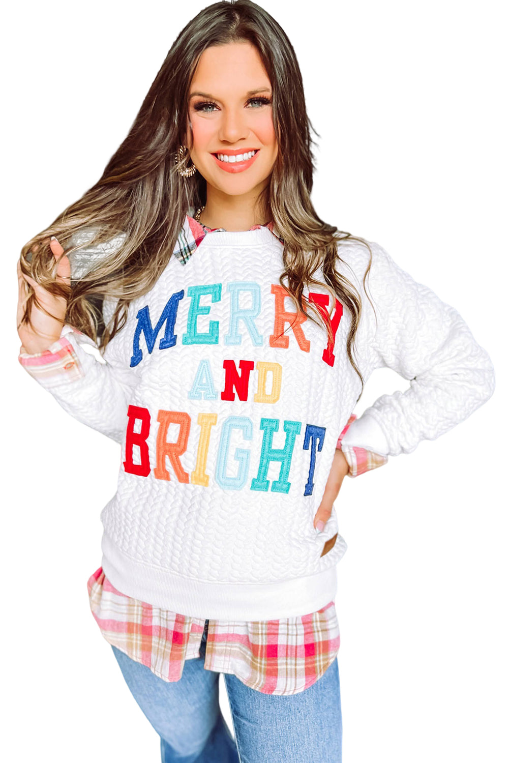 A Merry and Bright Quilted Multi Colored Sweatshirt