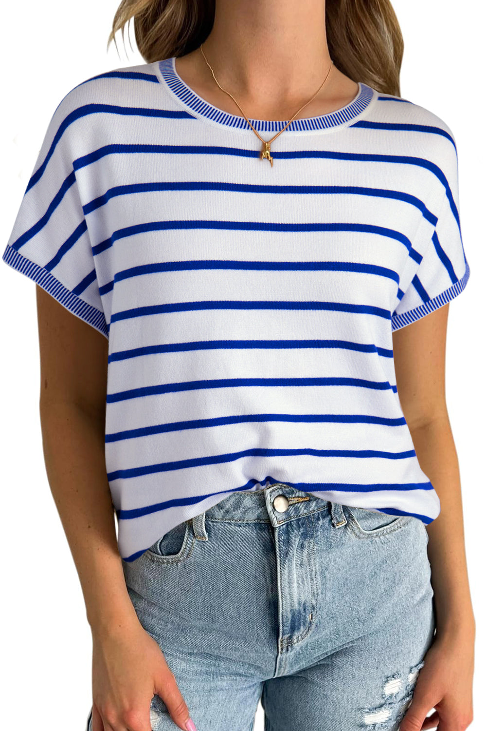 Rose Stripe Knitted Dolman T Shirt