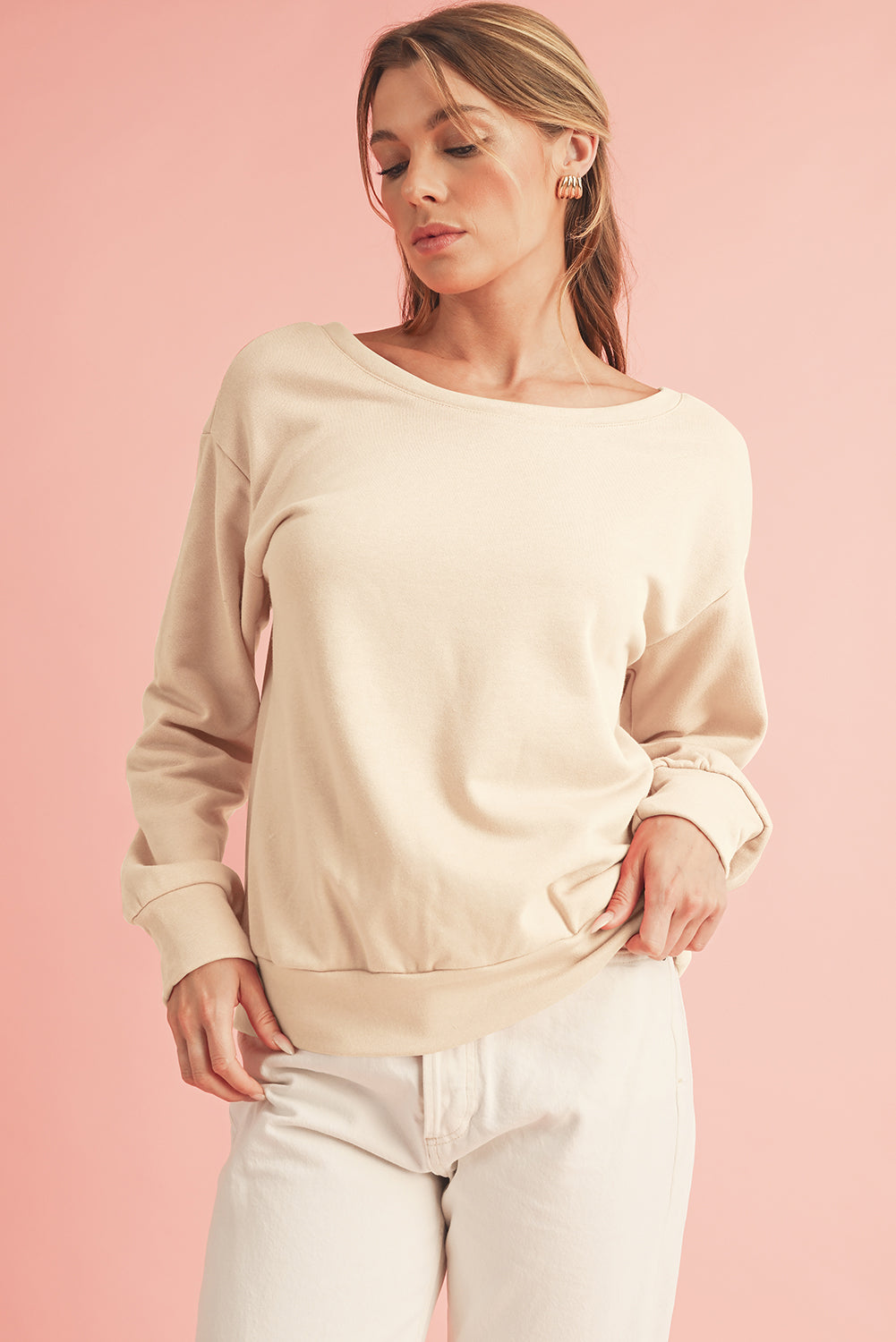 Pale Chestnut Bowknot Dewback Round Neck Sweatshirt