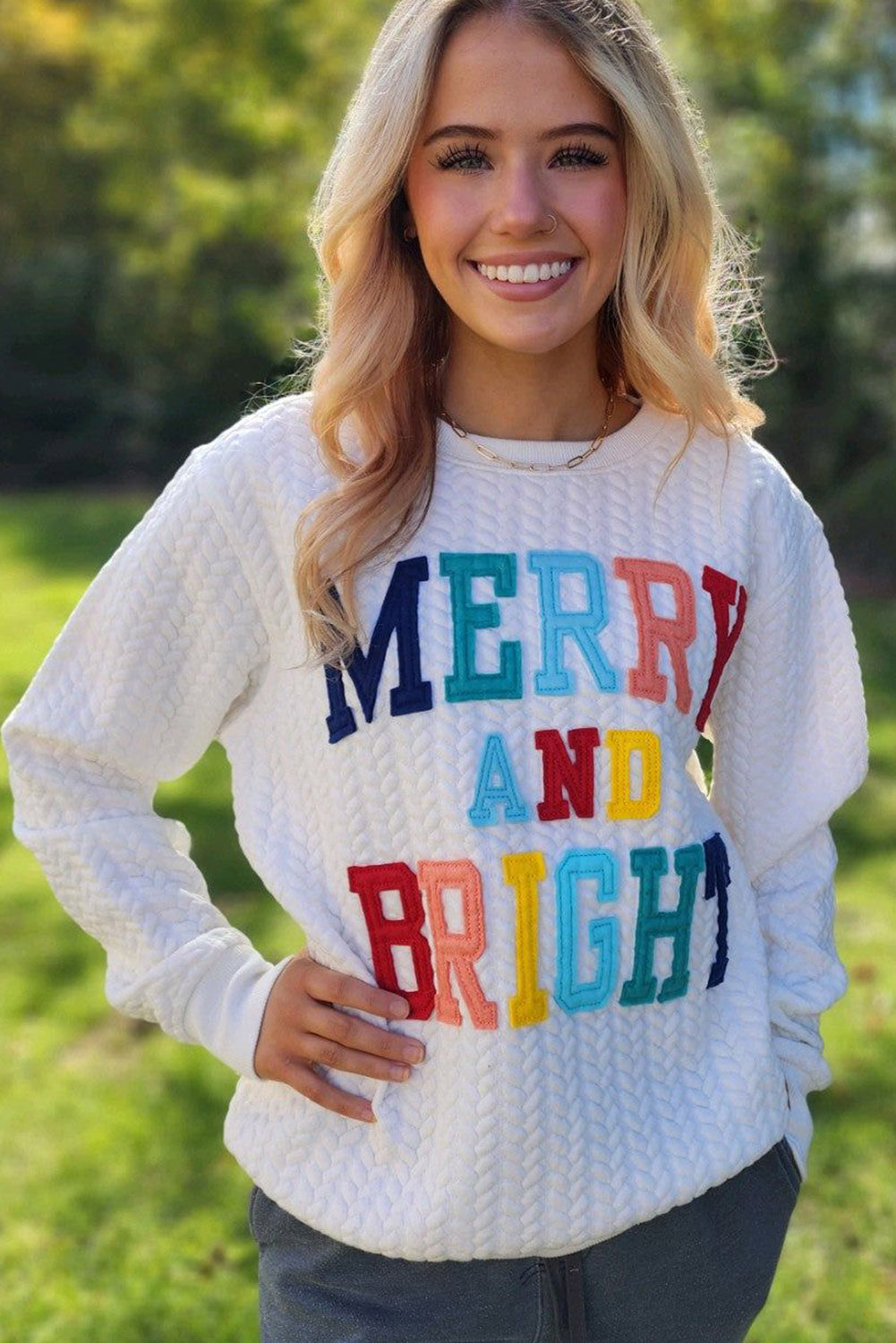 A Merry and Bright Quilted Multi Colored Sweatshirt