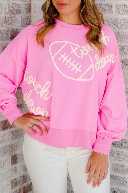 Pink Touch Down Football Thread Embroidery Sweatshirt