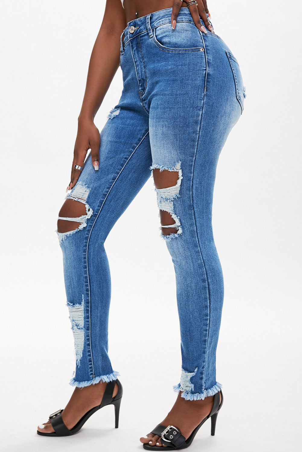 Light Blue High Waist Distressed Skinny Jeans