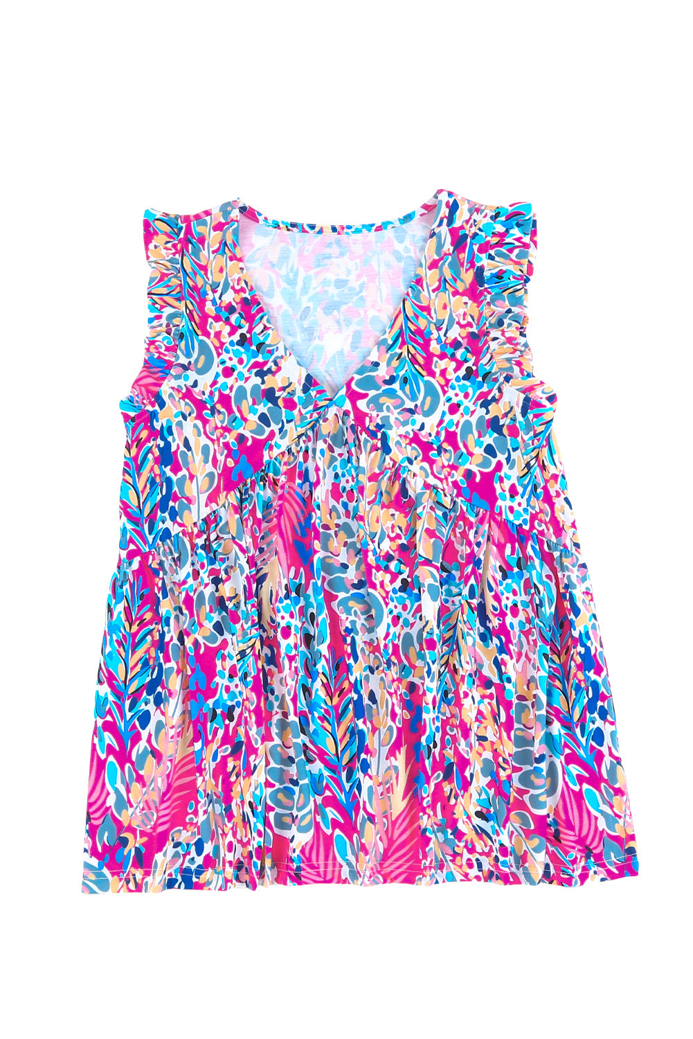 Multicolor Abstract Print Boho Flounce Hem Sleeveless Shirt