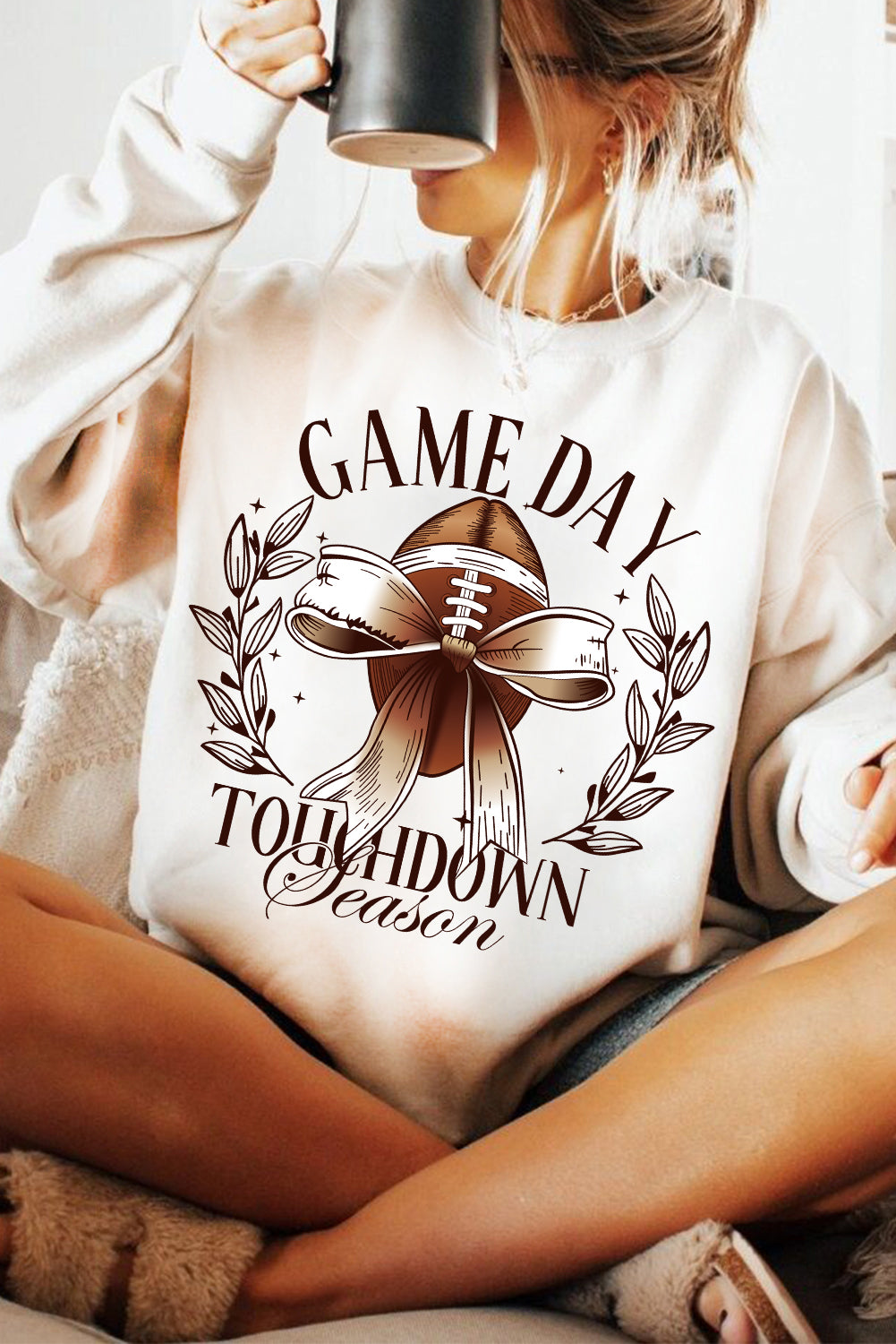 A GAME DAY Bowknot Football Graphic Sweatshirt