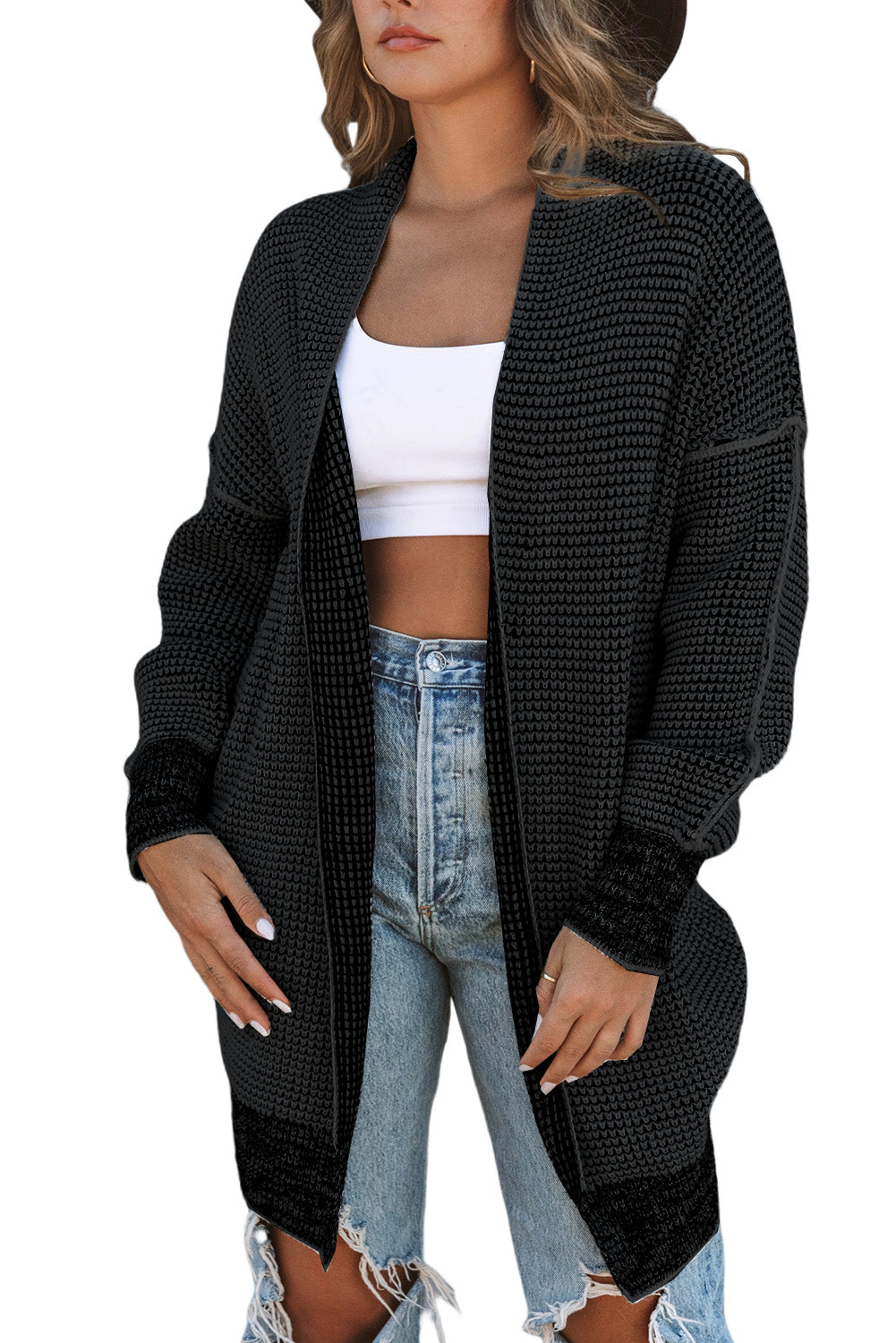 Plaid Contrast Trim Casual Knit Cardigan